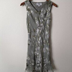 Vintage 90s Silk Dress Womens Sz 4 Boho Fairy Cottage Core Romantic Floral Midi